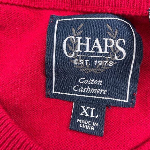 Chaps Ralph Lauren Sweater Men‎ XLarge 46 Red Crest Cotton Cashmere Classic NWT - Picture 5 of 13